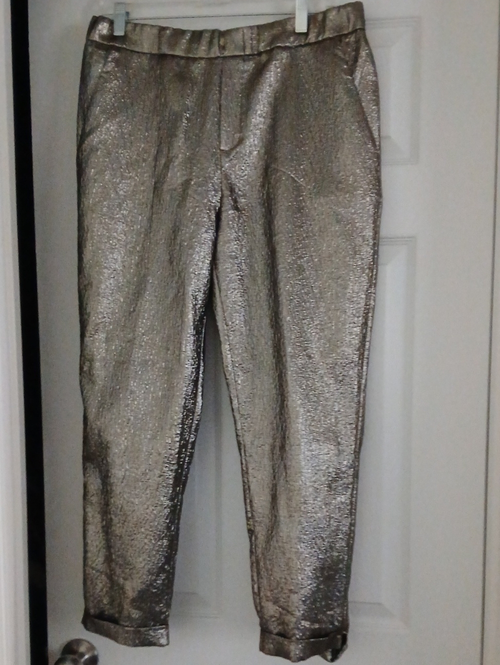 Zara Metallic Silver Cropped Ankle Pants